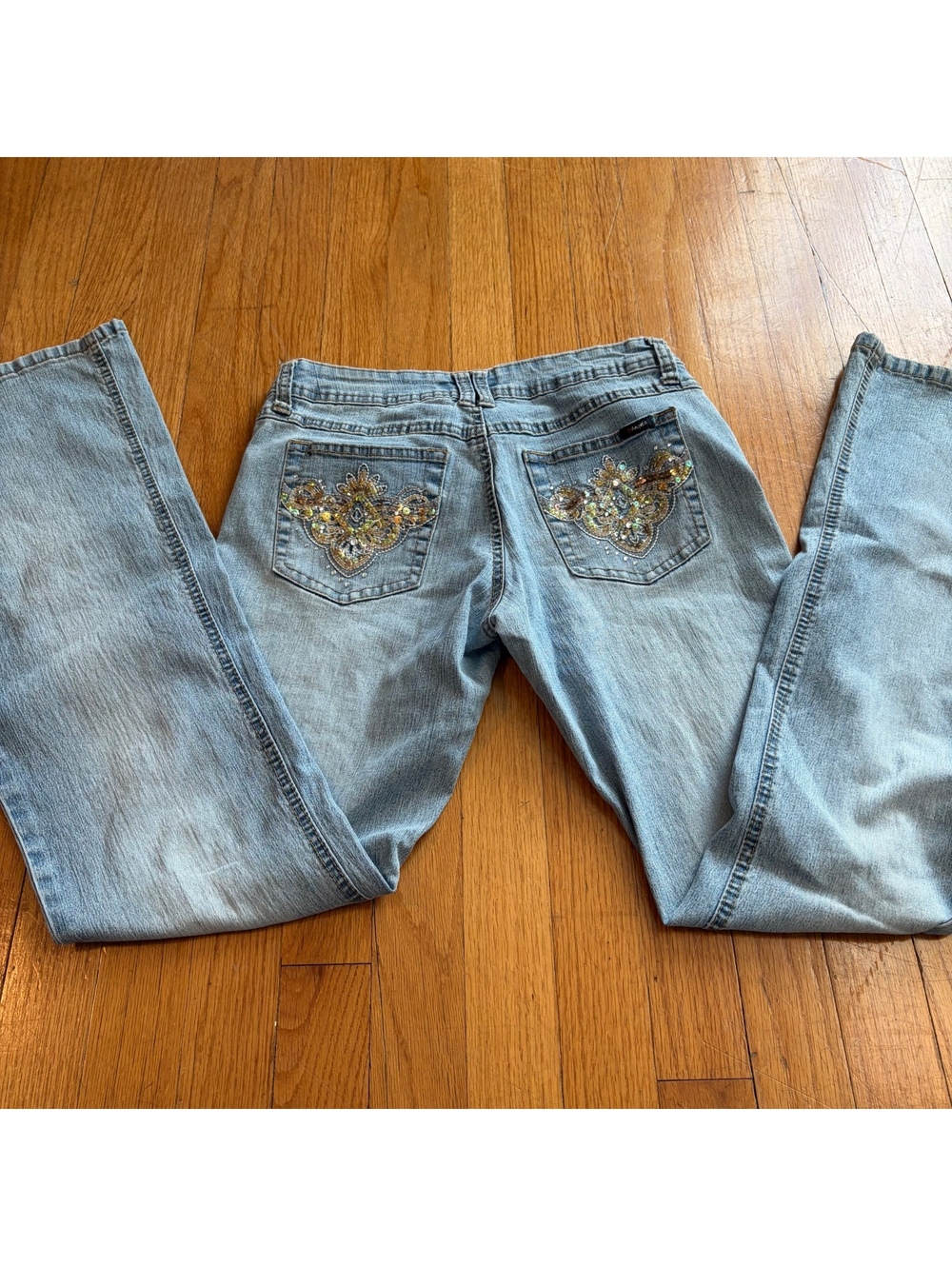 Vintage Y2K angels bedazzled flared low rise jeans